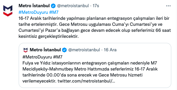 İstanbul’da metro çalışmaları ertelendi