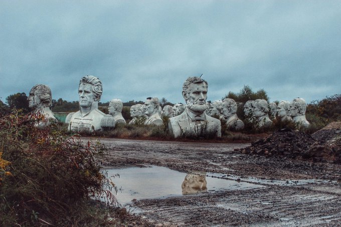 21. Abandoned presidents heads in a rural Virginia field