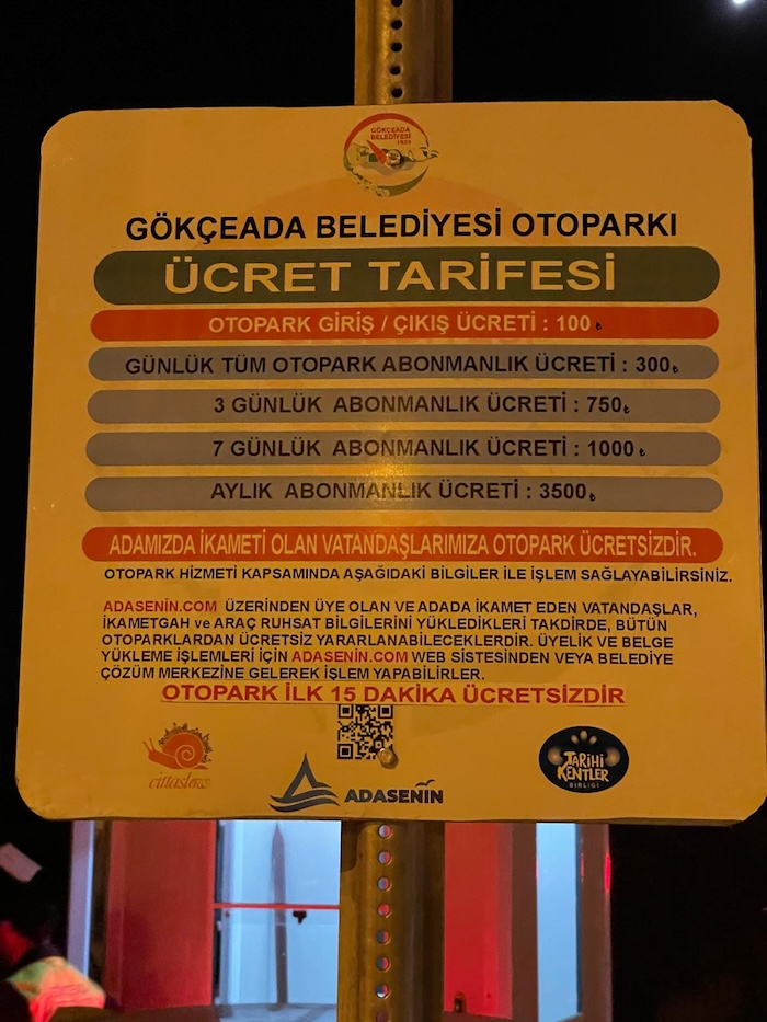 Gökçeada otopark ücretleri