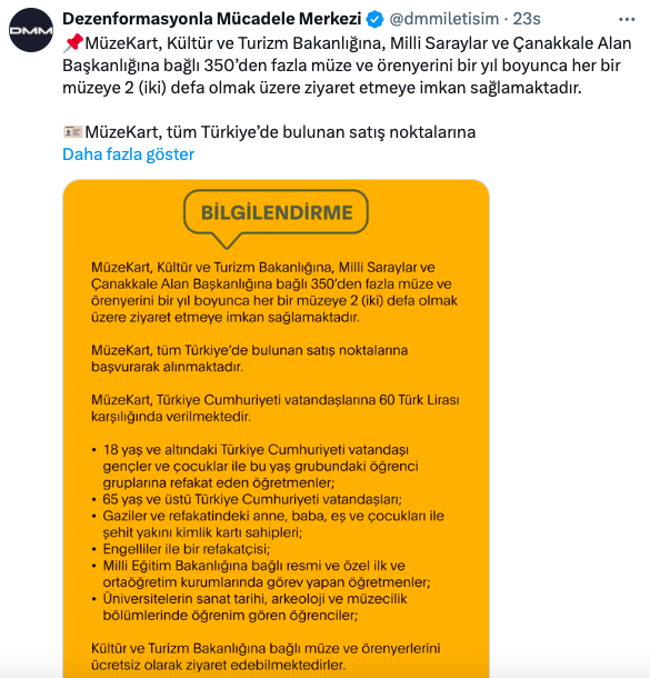 İletişim Başkanlığı'ndan MüzeKart Açıklaması